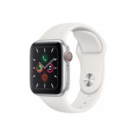 Apple Watch Series 5 GPS + Celular, Caja 40mm Aluminio Plata y correa deportiva Blanca MWX12TY/A