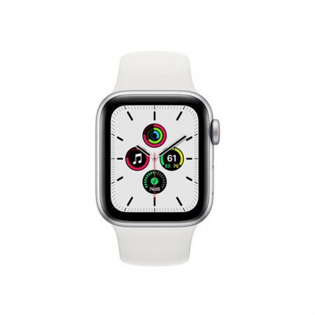 Apple Watch SE (GPS + Cellular), 40mm Aluminio Plata y correa deportiva Blanca