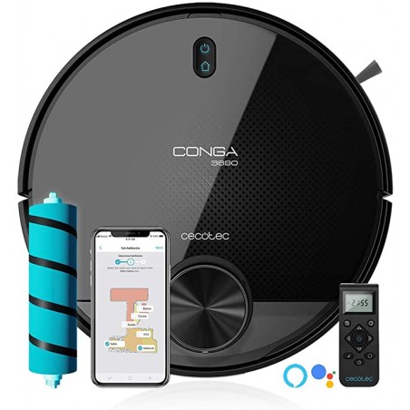 Cecotec Robot Aspirador y Fregasuelos Conga 3890 Ultra. Láser, Control APP y Mando