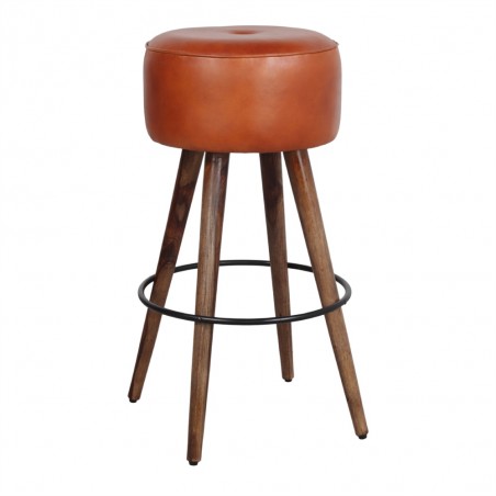TABURETE ALTO DE MADERA Y PIEL COLT
