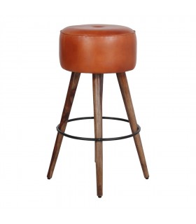 TABURETE ALTO DE MADERA Y PIEL COLT