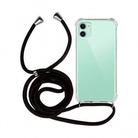 Funda Móvil Colgante con Cuerda para iPhone 12 / 12 Pro Silicona Transparente con Cuerda Negra