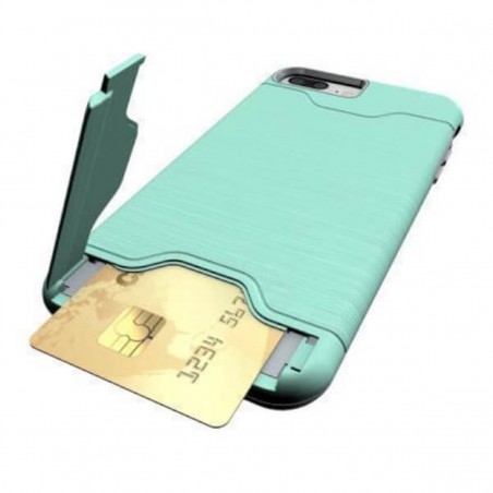 Carcasa con tarjetero y soporte turquesa para iPhone 7 Plus / 8 Plus